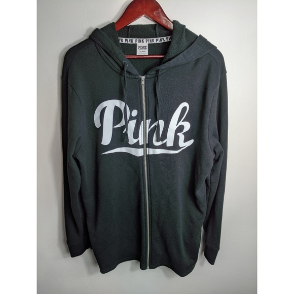 PINK Victoria's Secret Tops - PINK | Full Zip Black Oversized Hoodie Size Large